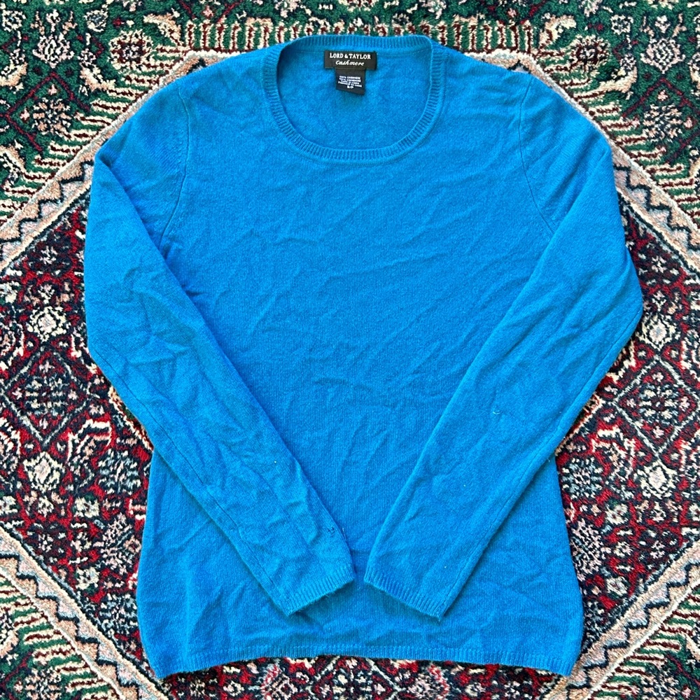 Lord & Taylor Turquoise Cashmere Crewneck Sweater